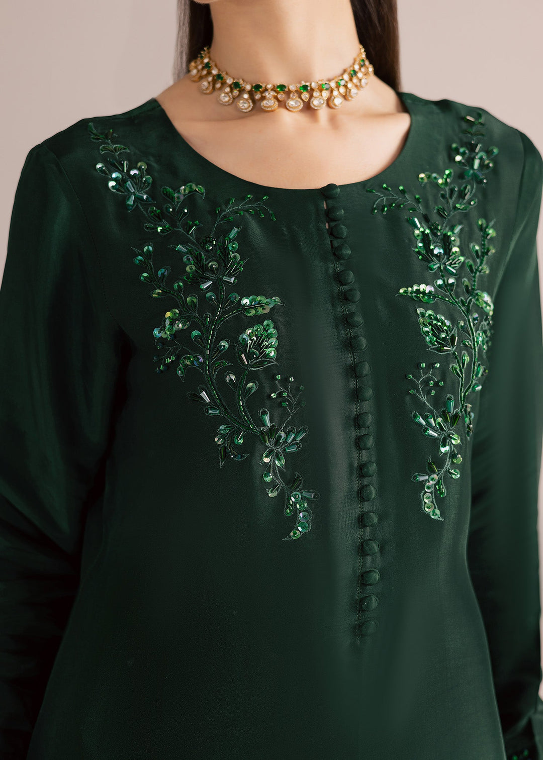 Allure By Ih - Forest Tussel Silk Suit For Women - Forest Green - 3 Piece
