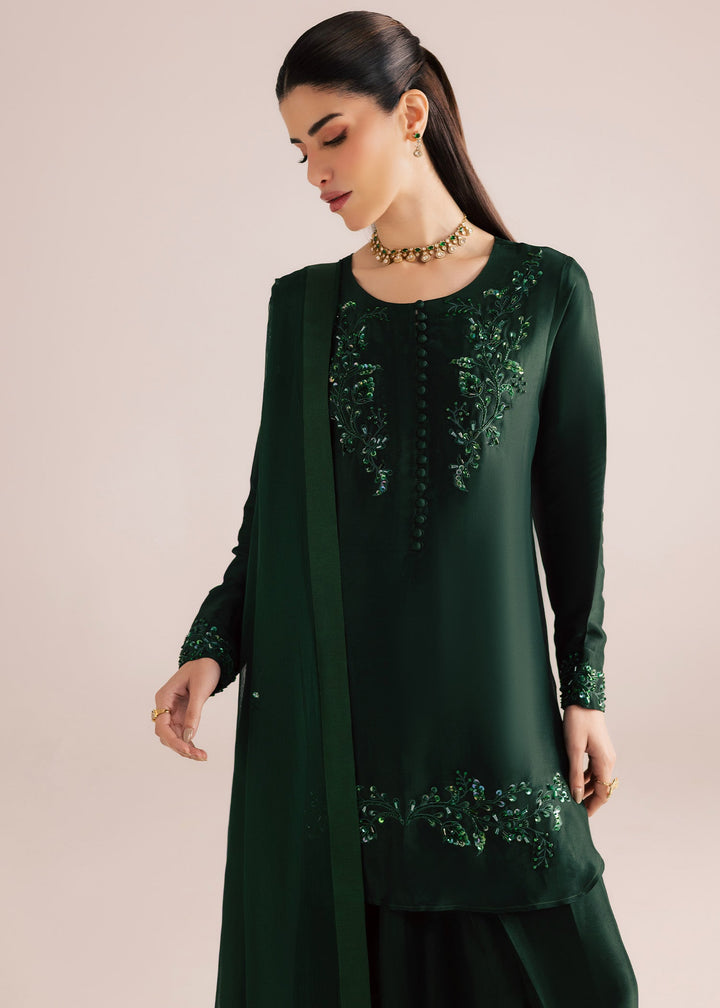 Allure By Ih - Forest Tussel Silk Suit For Women - Forest Green - 3 Piece