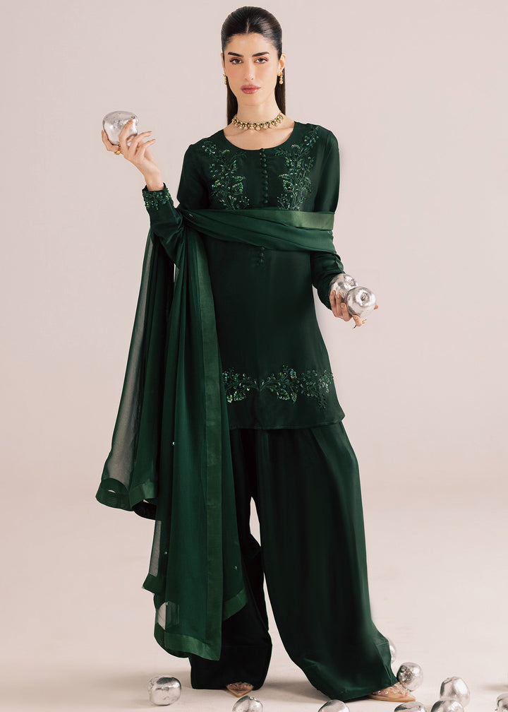 Allure By Ih - Forest Tussel Silk Suit For Women - Forest Green - 3 Piece
