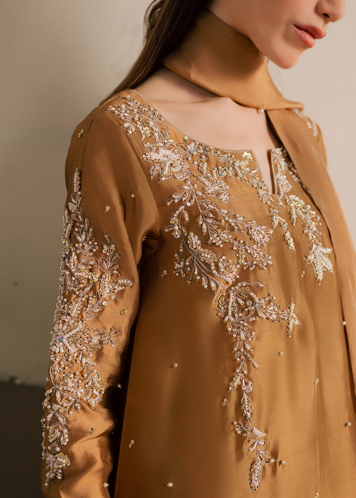 Allure By Ih - Gentle Tussel Silk Suit For Women - Caramel - 3 Piece