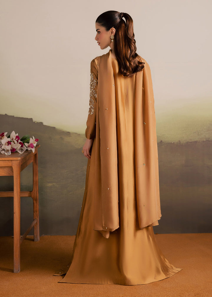 Allure By Ih - Gentle Tussel Silk Suit For Women - Caramel - 3 Piece