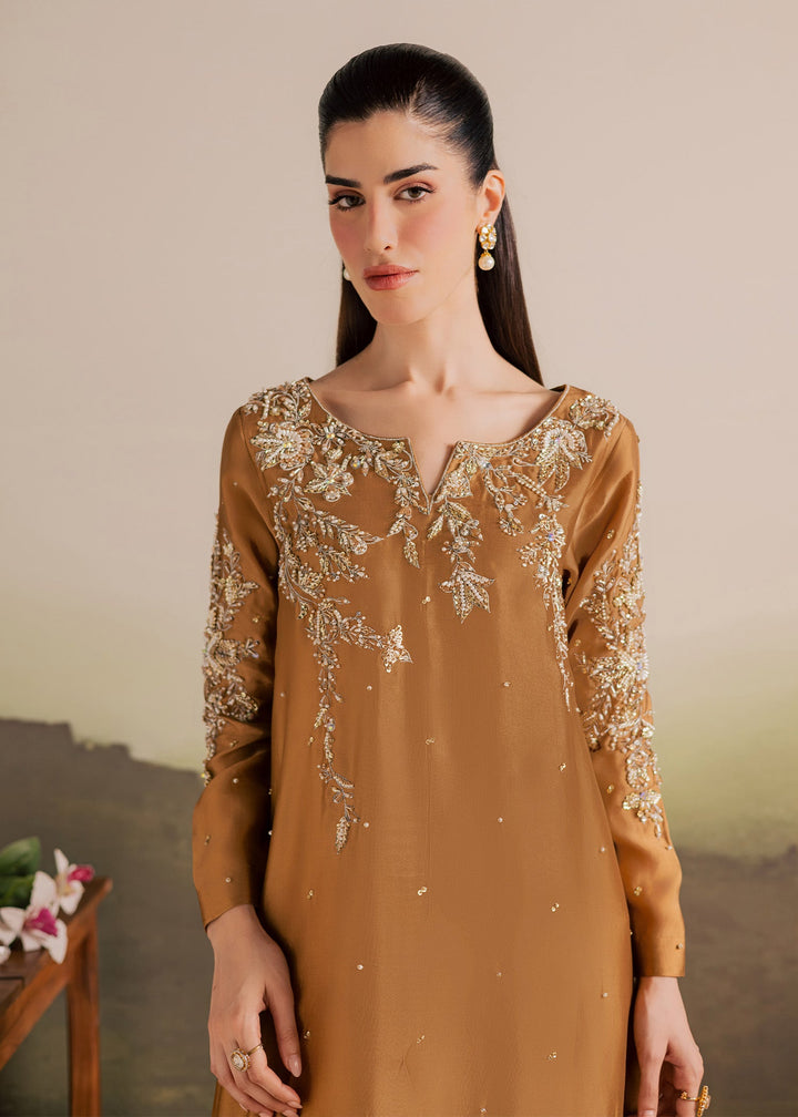 Allure By Ih - Gentle Tussel Silk Suit For Women - Caramel - 3 Piece