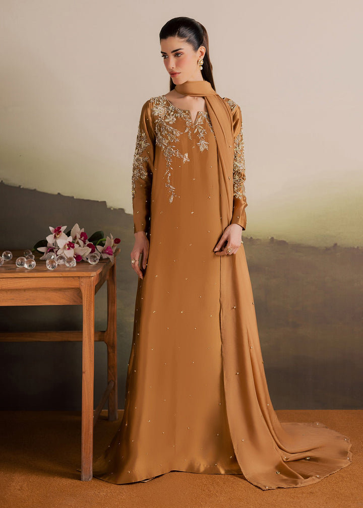 Allure By Ih - Gentle Tussel Silk Suit For Women - Caramel - 3 Piece