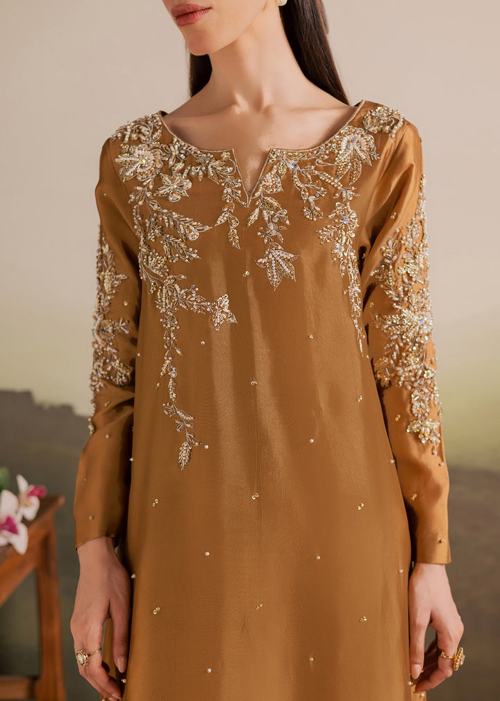 Allure By Ih - Gentle Tussel Silk Suit For Women - Caramel - 3 Piece