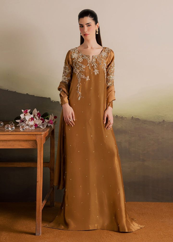 Allure By Ih - Gentle Tussel Silk Suit For Women - Caramel - 3 Piece