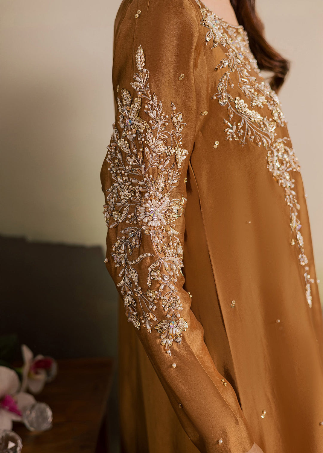 Allure By Ih - Gentle Tussel Silk Suit For Women - Caramel - 3 Piece