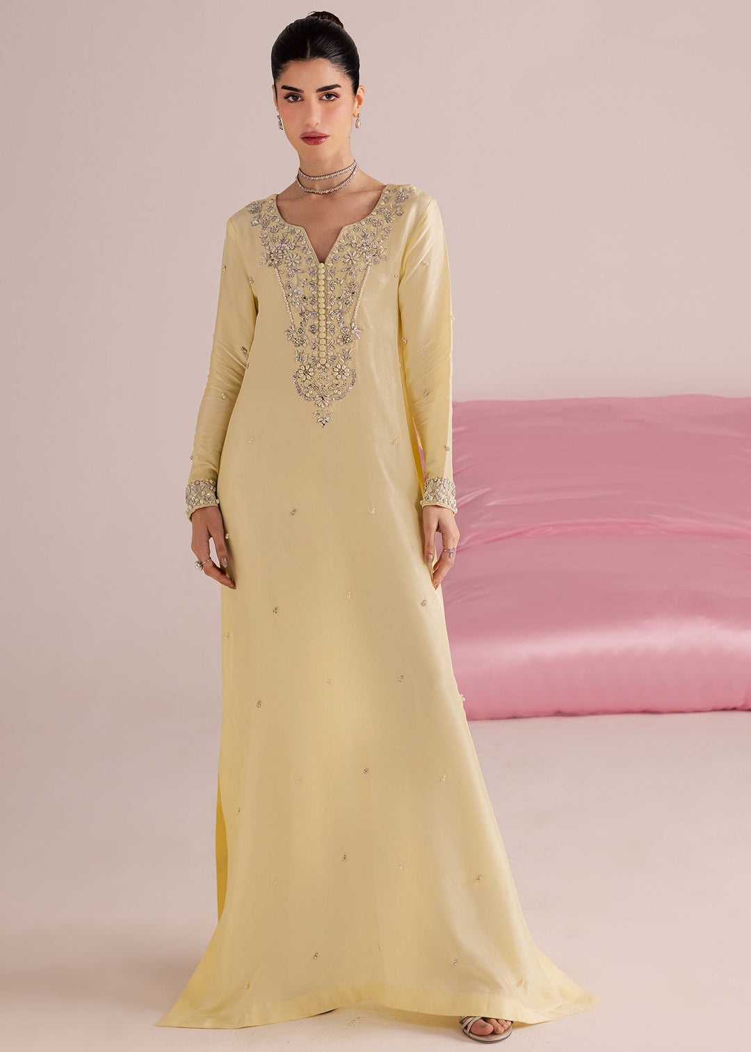 Allure By Ih - Lemonade Tussel Silk Suit For Women - Butter Yellow - 3 Piece
