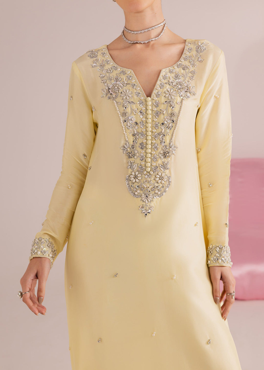 Allure By Ih - Lemonade Tussel Silk Suit For Women - Butter Yellow - 3 Piece