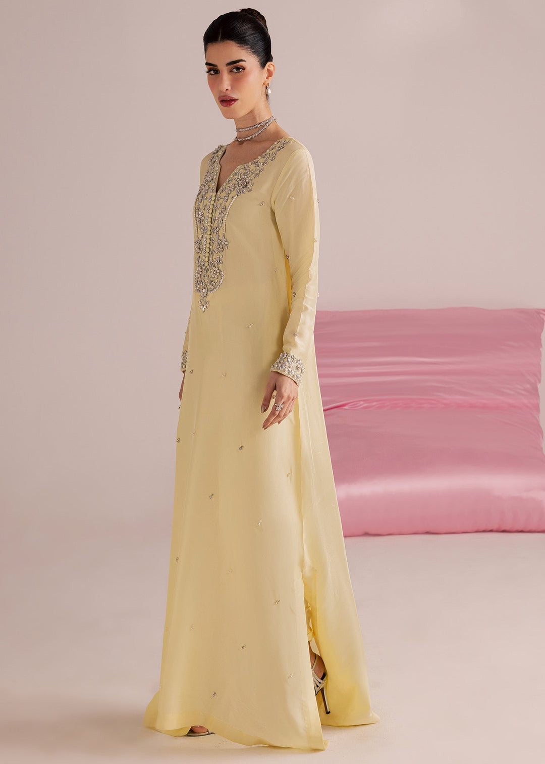 Allure By Ih - Lemonade Tussel Silk Suit For Women - Butter Yellow - 3 Piece