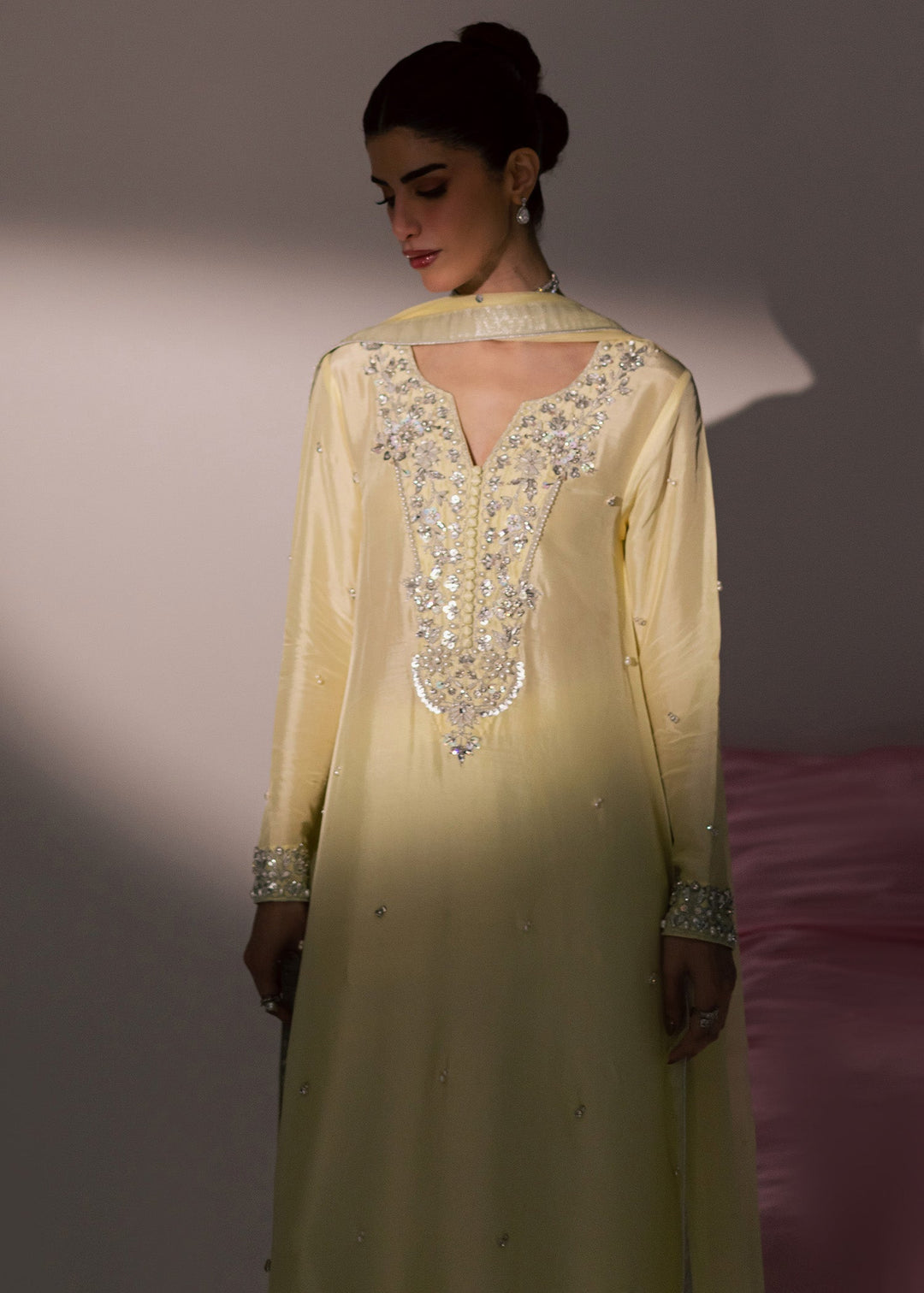 Allure By Ih - Lemonade Tussel Silk Suit For Women - Butter Yellow - 3 Piece