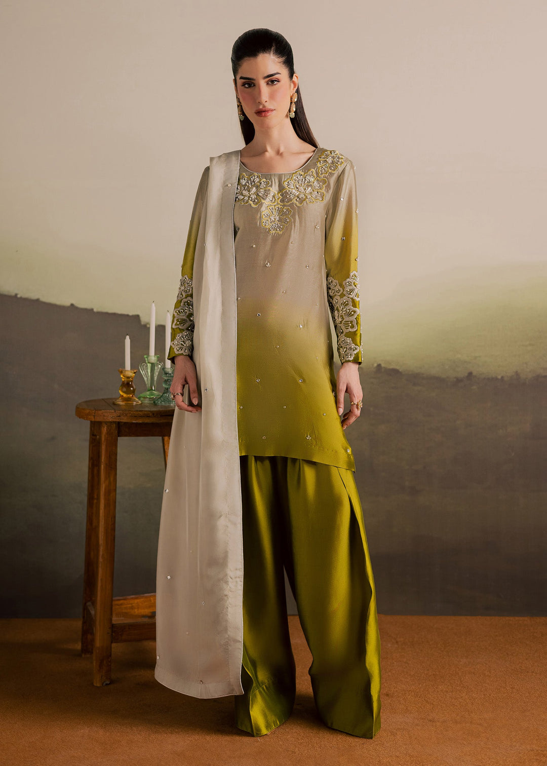 Allure By Ih - Loop Tussel Silk Suit For Women - Ombre - 3 Piece