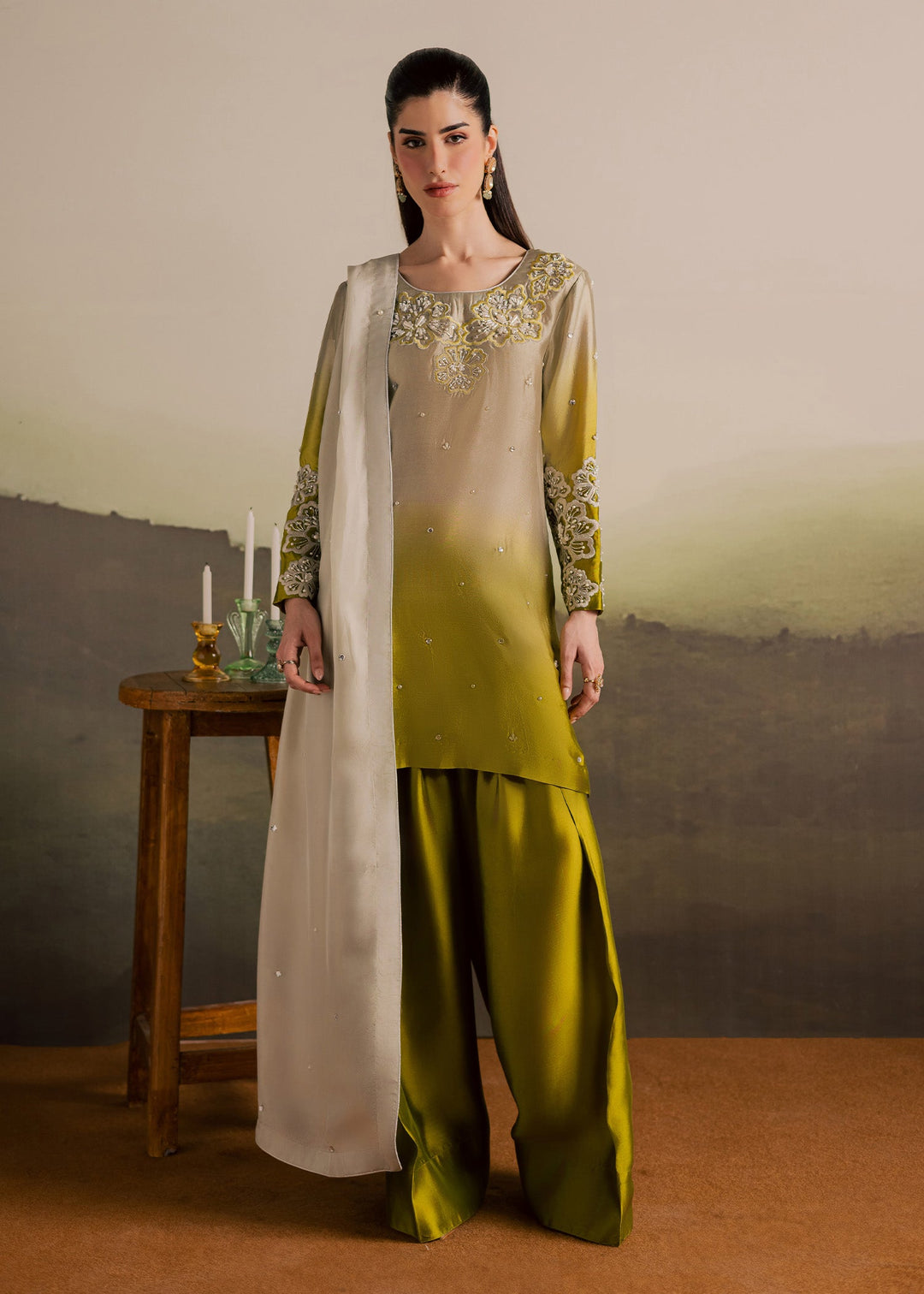 Allure By Ih - Loop Tussel Silk Suit For Women - Ombre - 3 Piece