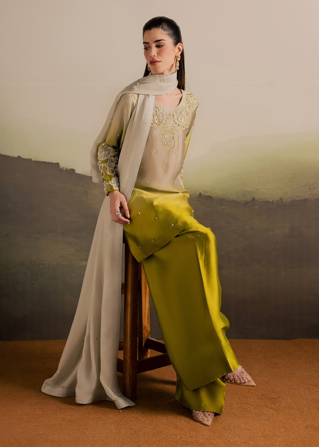Allure By Ih - Loop Tussel Silk Suit For Women - Ombre - 3 Piece