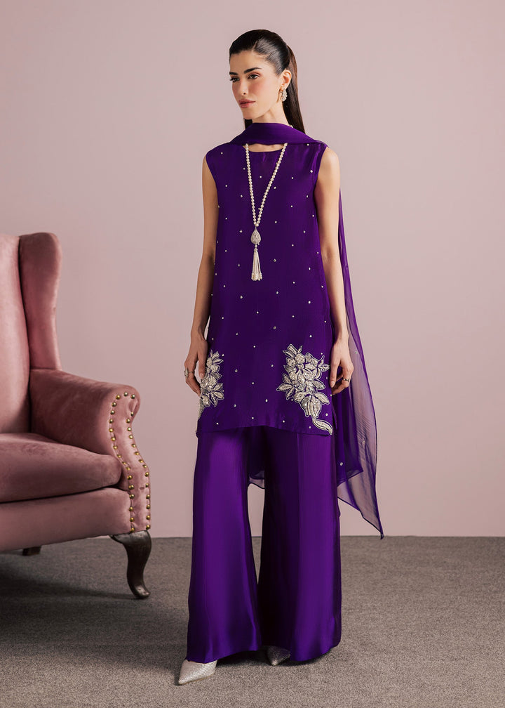 Allure By Ih - Luxe Tussel Silk Suit For Women - Purple - 3 Piece