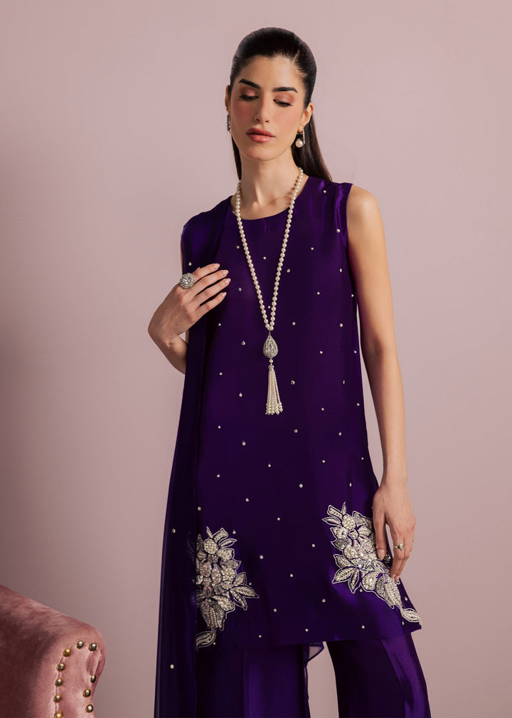 Allure By Ih - Luxe Tussel Silk Suit For Women - Purple - 3 Piece