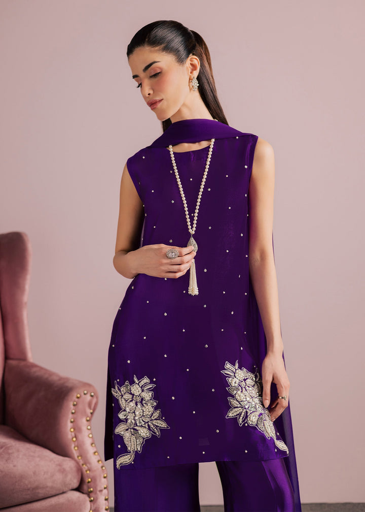 Allure By Ih - Luxe Tussel Silk Suit For Women - Purple - 3 Piece