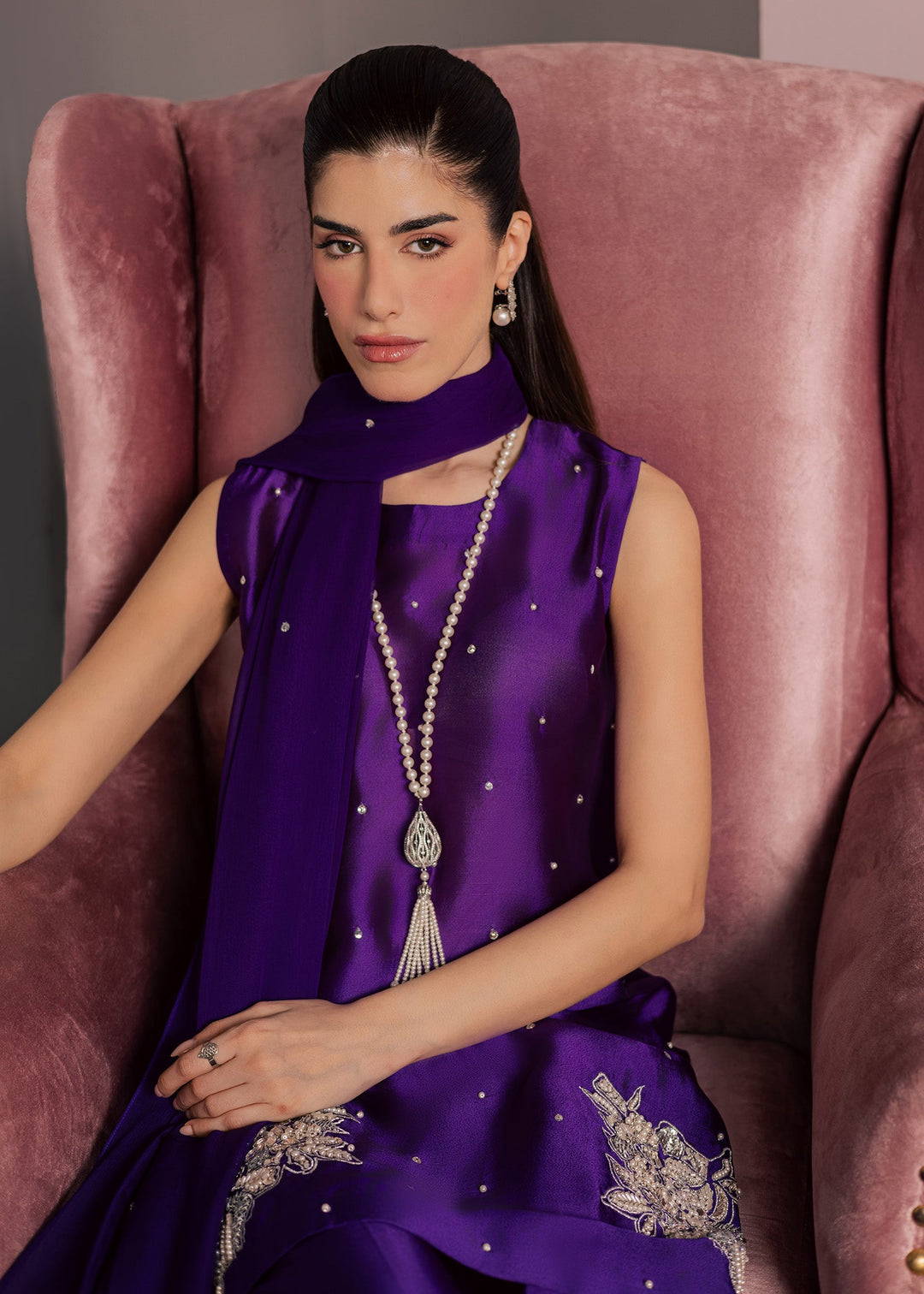 Allure By Ih - Luxe Tussel Silk Suit For Women - Purple - 3 Piece