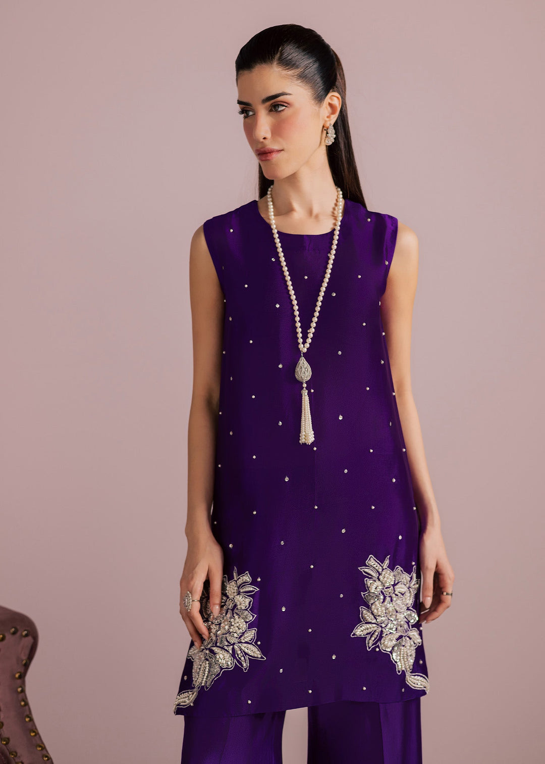 Allure By Ih - Luxe Tussel Silk Suit For Women - Purple - 3 Piece