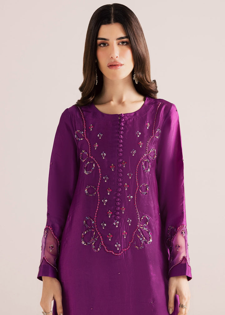 Allure By Ih - Moon Drop Tussel Silk Suit For Women - Purple - 3 Piece