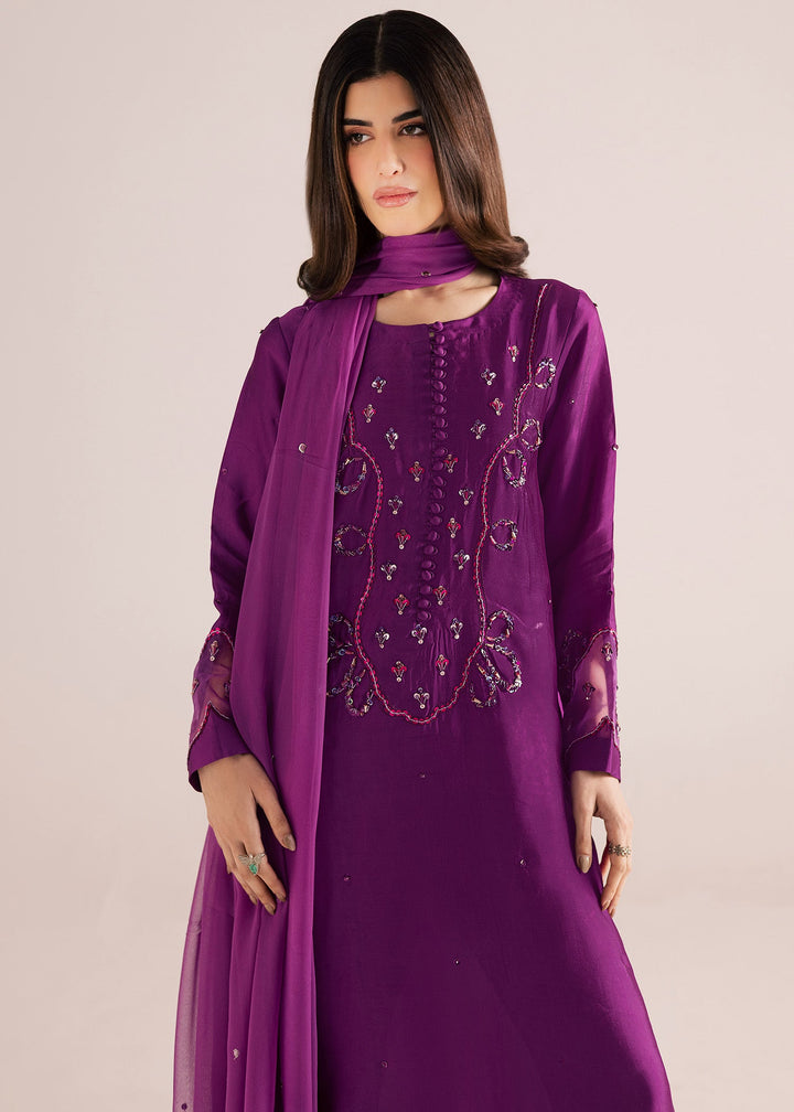 Allure By Ih - Moon Drop Tussel Silk Suit For Women - Purple - 3 Piece