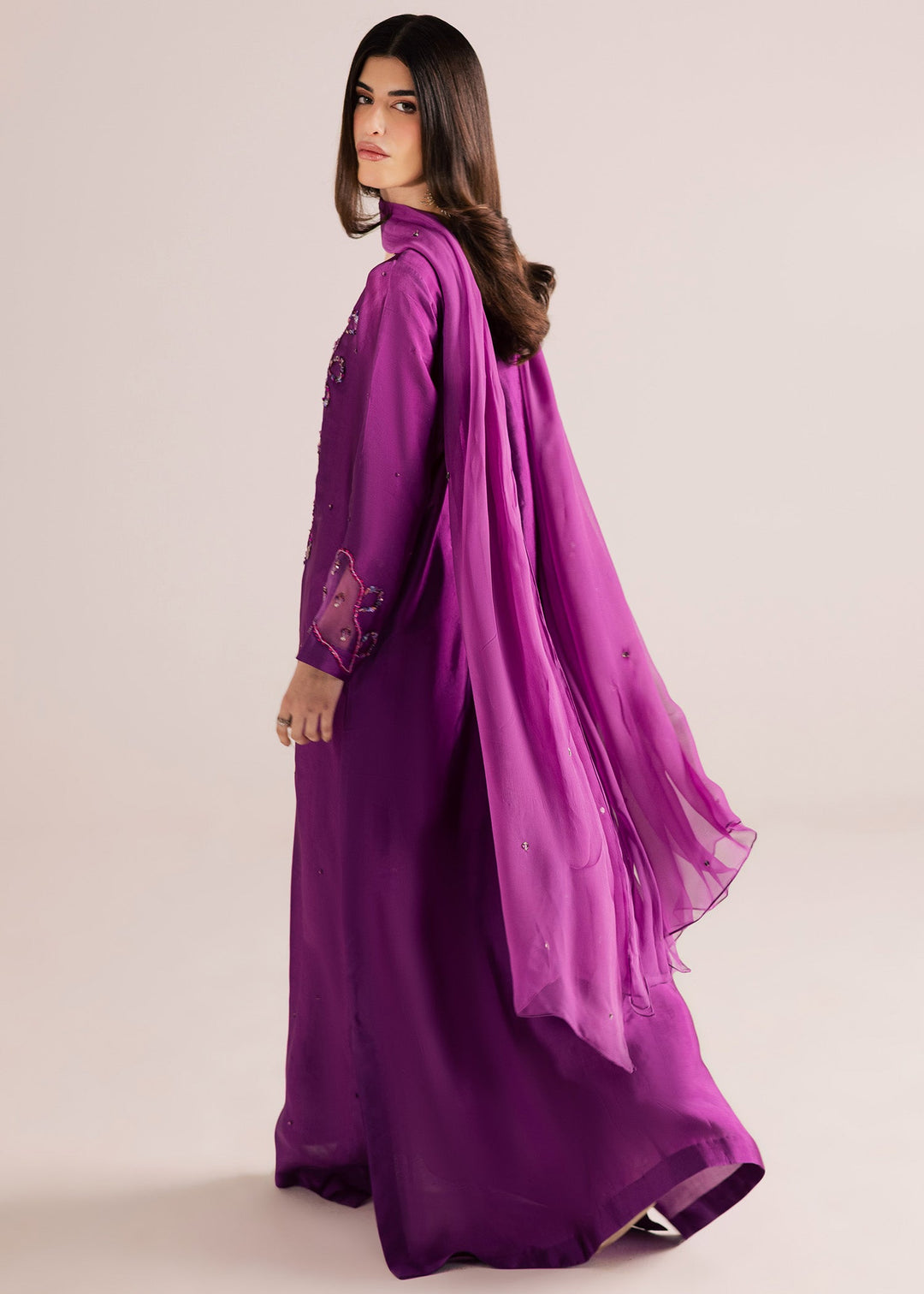 Allure By Ih - Moon Drop Tussel Silk Suit For Women - Purple - 3 Piece