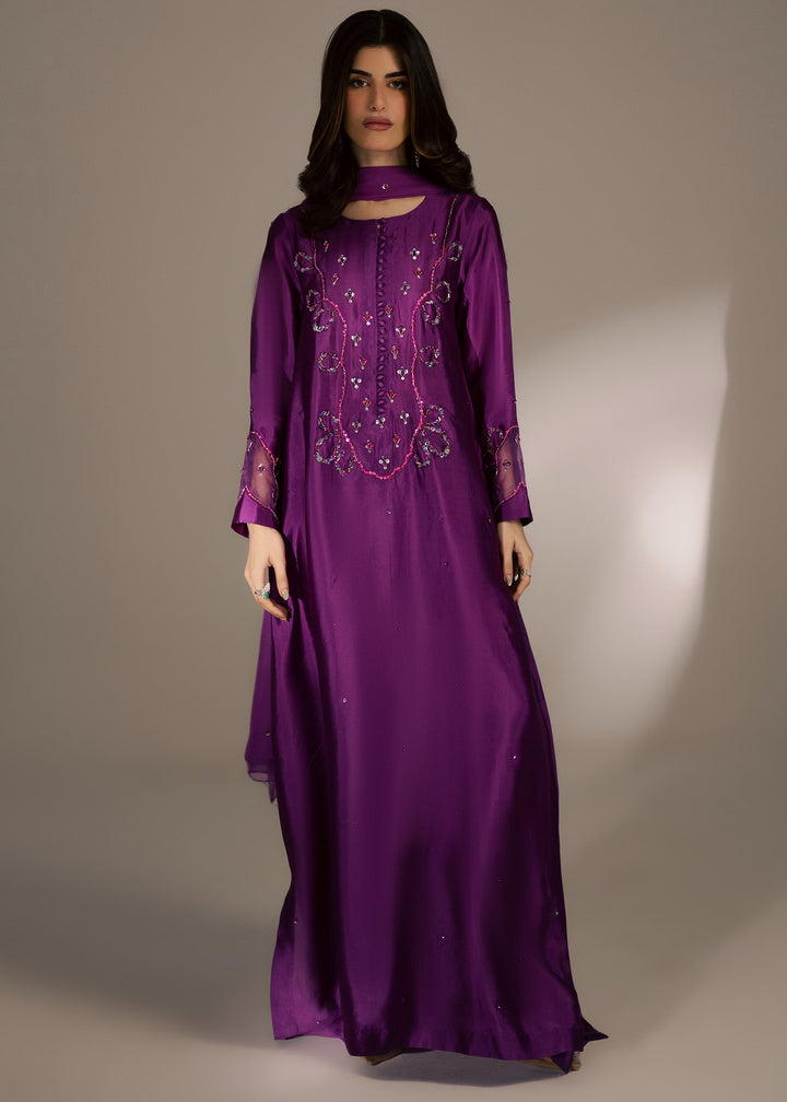 Allure By Ih - Moon Drop Tussel Silk Suit For Women - Purple - 3 Piece