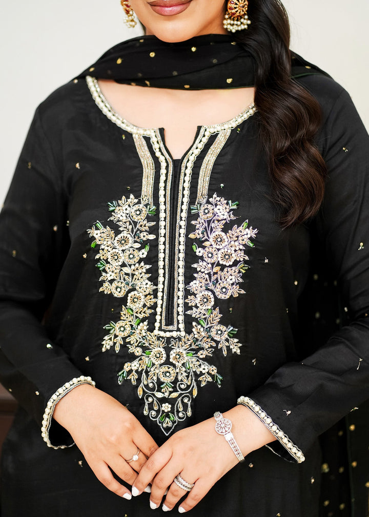 Allure By Ih - Moon Stone Raw Silk Suit For Women - Black - 3 Piece