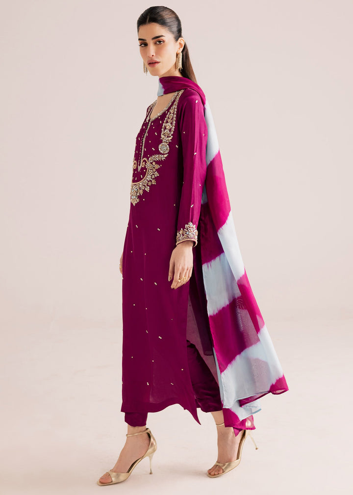 Allure By Ih - Nirvana Tussel Silk Suit For Women - Deep Magenta - 3 Piece