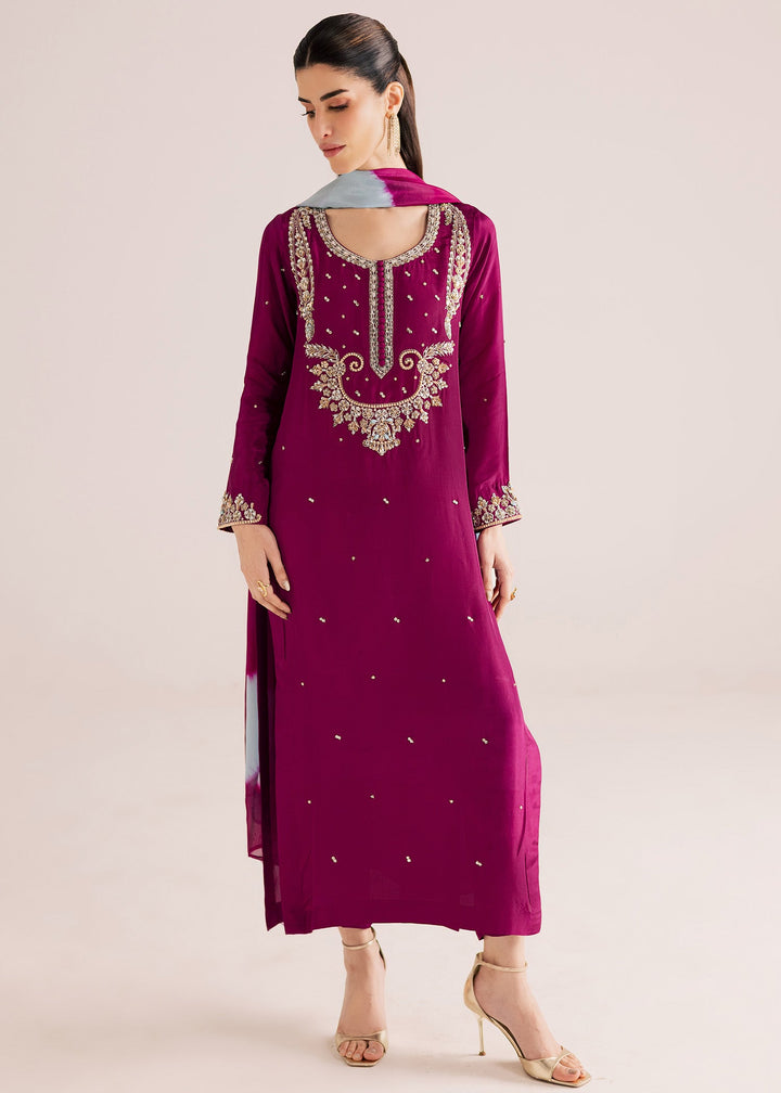 Allure By Ih - Nirvana Tussel Silk Suit For Women - Deep Magenta - 3 Piece