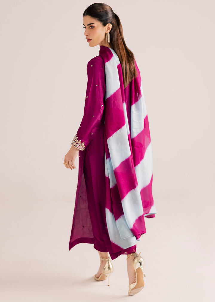 Allure By Ih - Nirvana Tussel Silk Suit For Women - Deep Magenta - 3 Piece