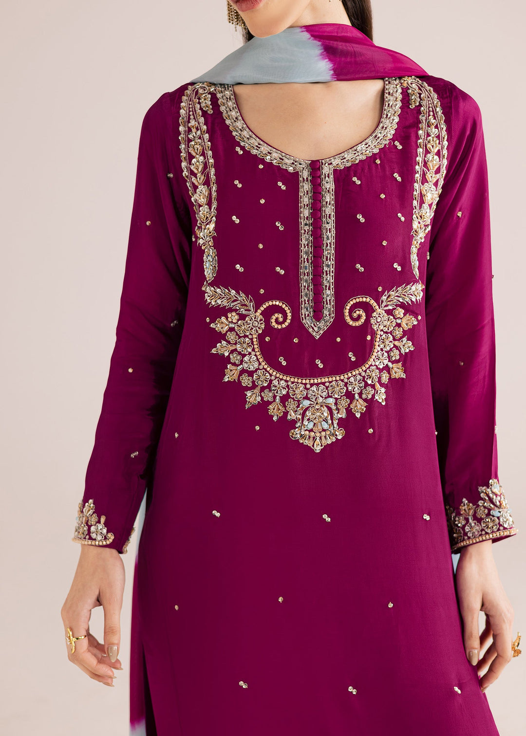 Allure By Ih - Nirvana Tussel Silk Suit For Women - Deep Magenta - 3 Piece