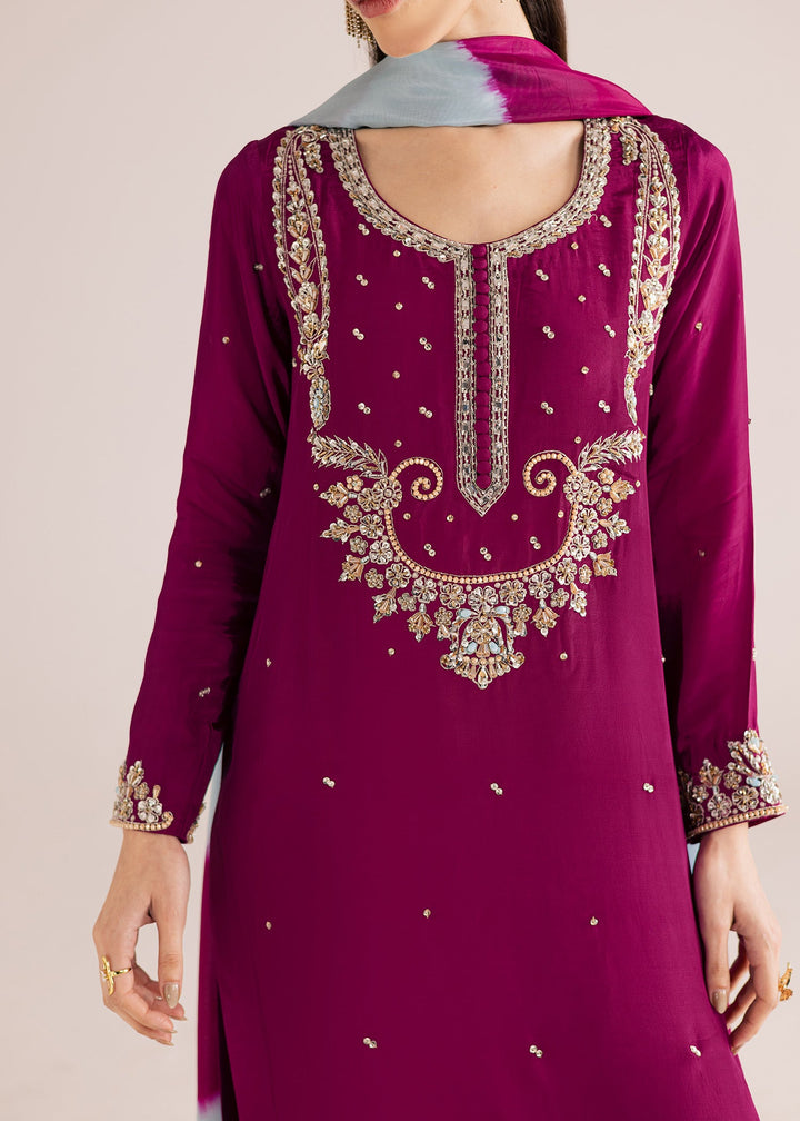 Allure By Ih - Nirvana Tussel Silk Suit For Women - Deep Magenta - 3 Piece