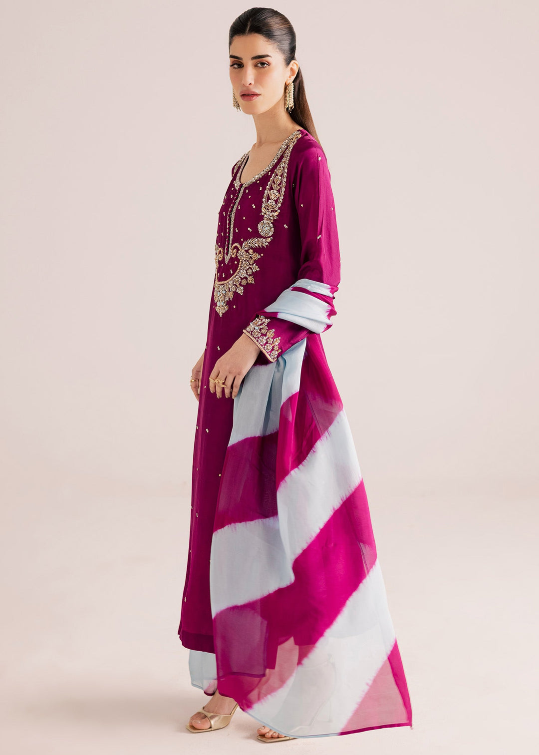 Allure By Ih - Nirvana Tussel Silk Suit For Women - Deep Magenta - 3 Piece