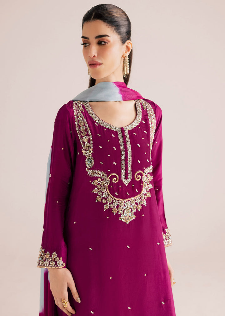 Allure By Ih - Nirvana Tussel Silk Suit For Women - Deep Magenta - 3 Piece