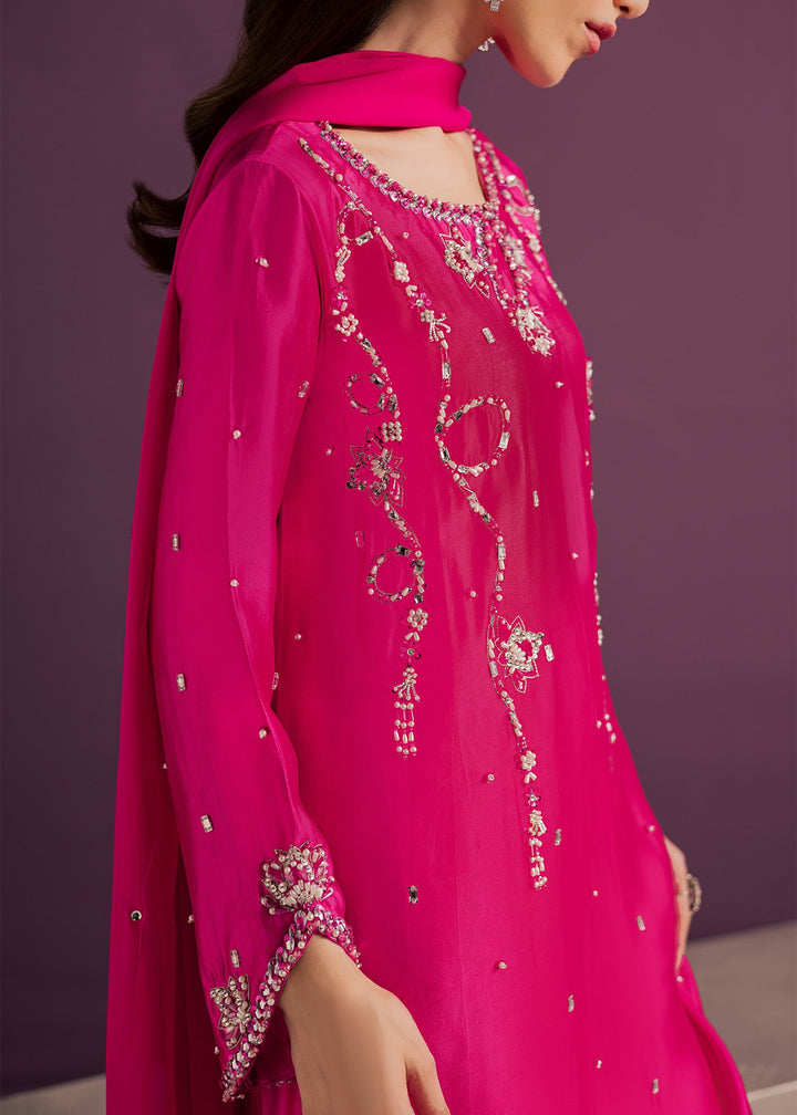 Allure By Ih - Orbit Tussel Silk Suit For Women - Hot Pink - 3 Piece