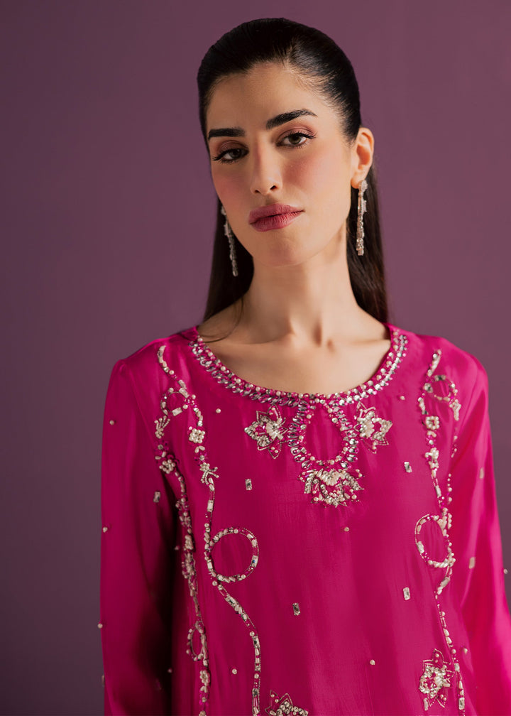 Allure By Ih - Orbit Tussel Silk Suit For Women - Hot Pink - 3 Piece