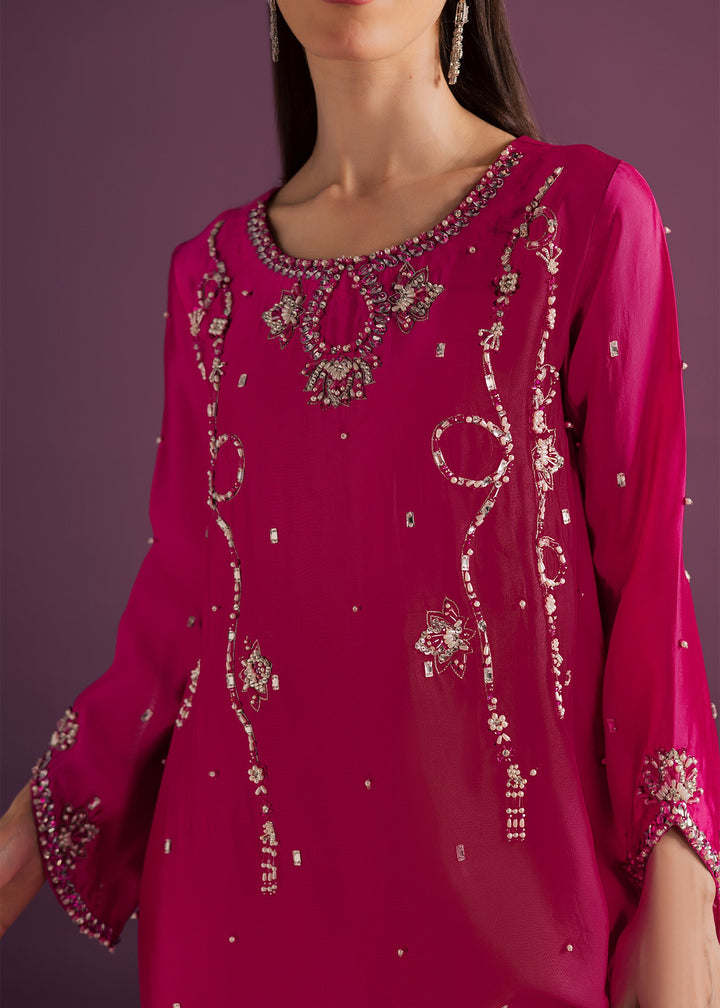 Allure By Ih - Orbit Tussel Silk Suit For Women - Hot Pink - 3 Piece