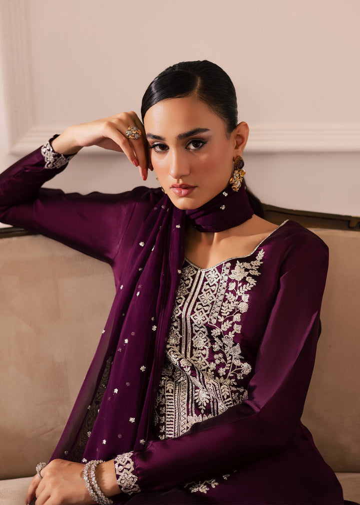 Allure By Ih - Raisin Thai Silk Suit For Women - Deep Purple - 3 Piece