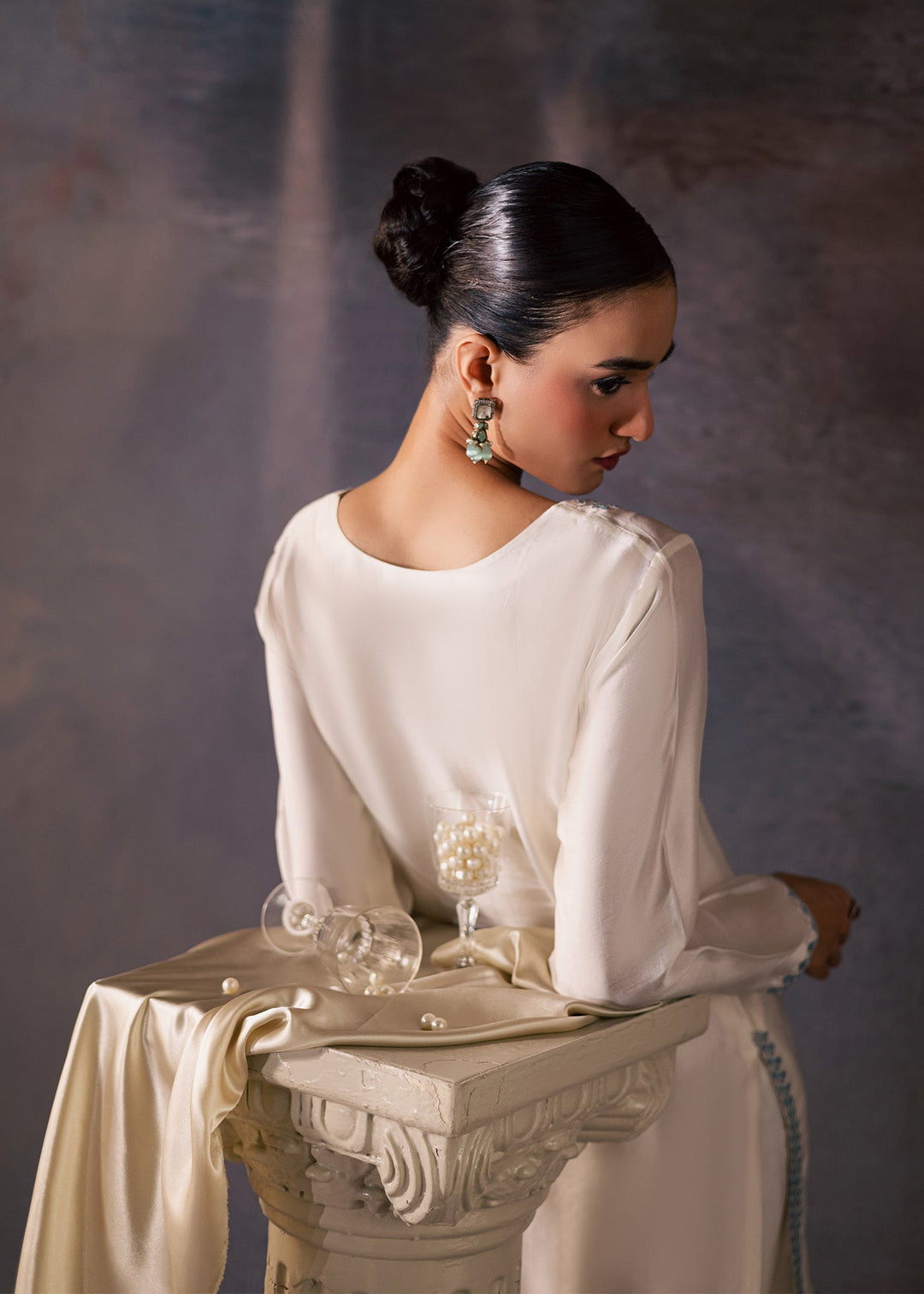 Allure By Ih - Silence Thai Silk Suit For Women - Dusty White - 3 Piece