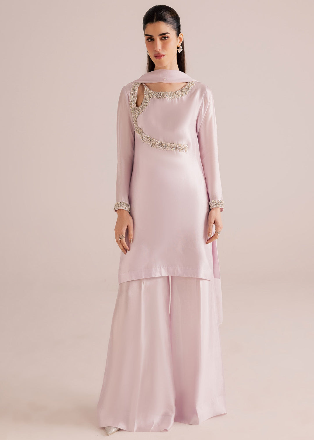 Allure By Ih - Silver Tussel Silk Suit For Women - Silver - 3 Piece