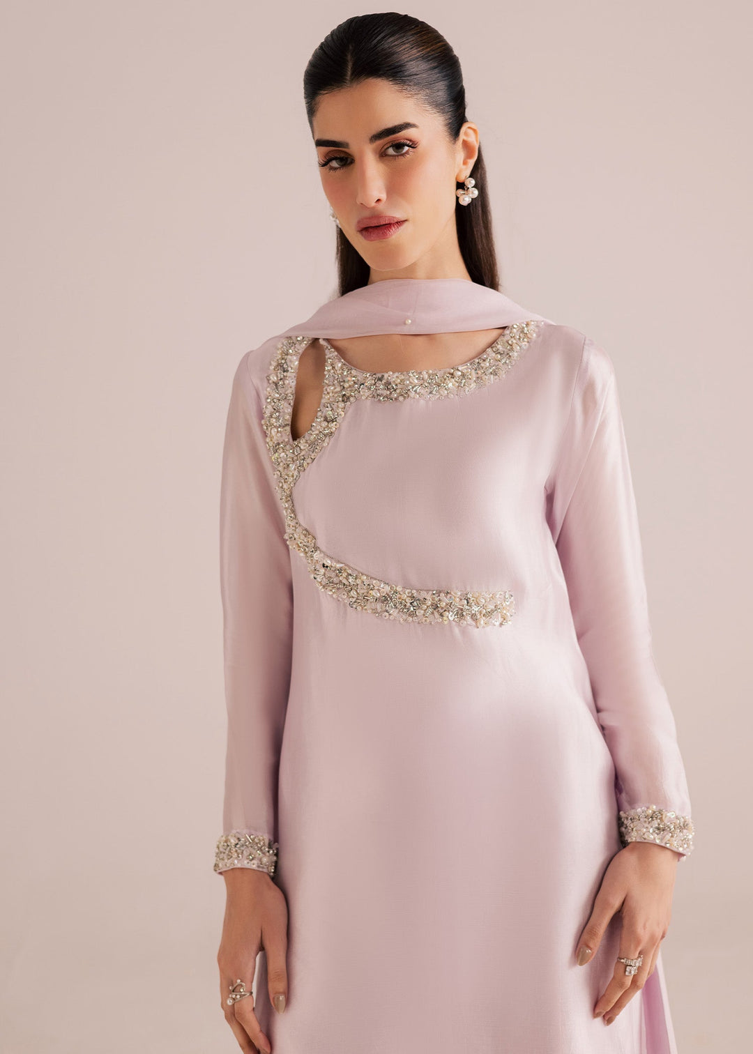 Allure By Ih - Silver Tussel Silk Suit For Women - Silver - 3 Piece