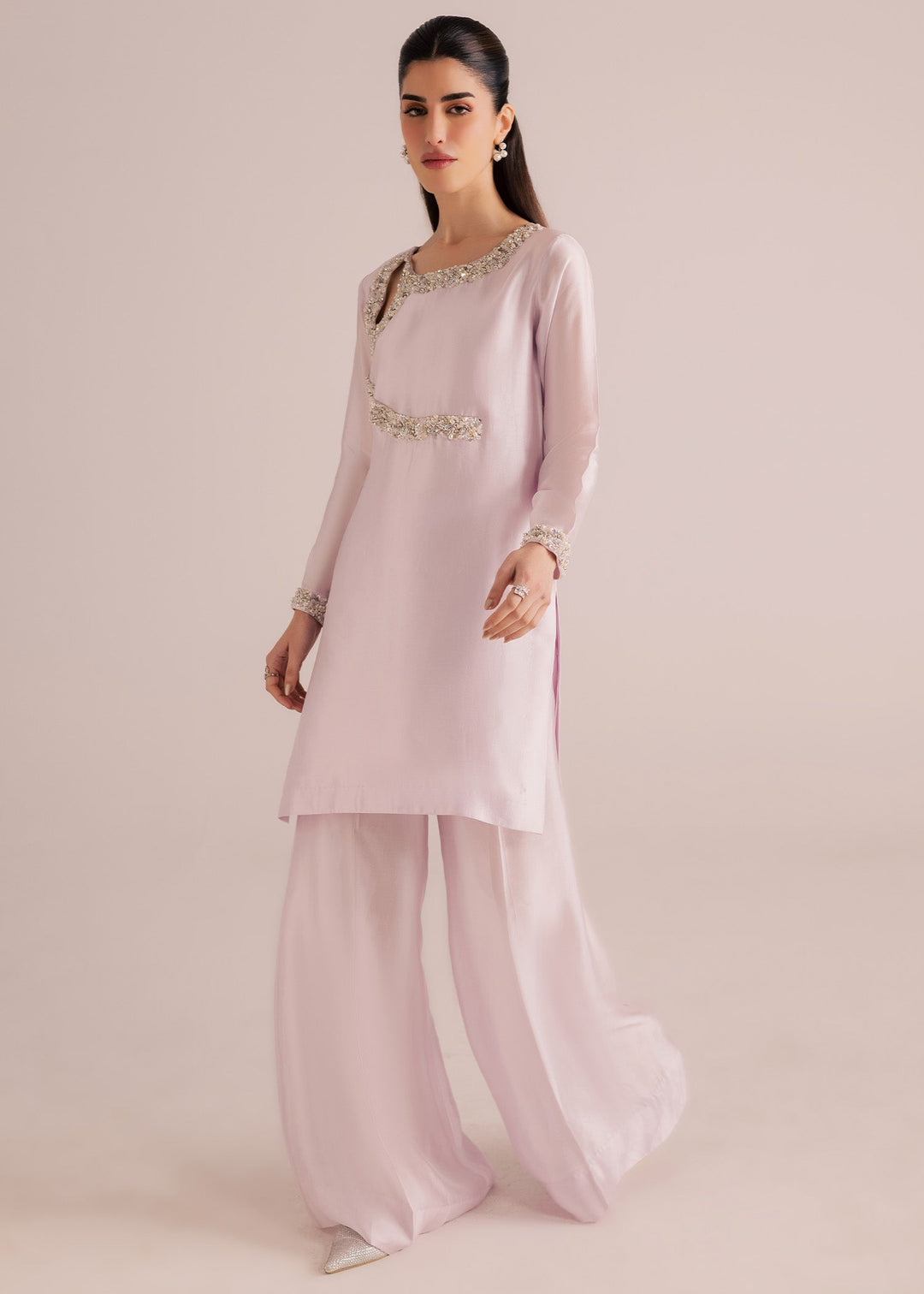 Allure By Ih - Silver Tussel Silk Suit For Women - Silver - 3 Piece