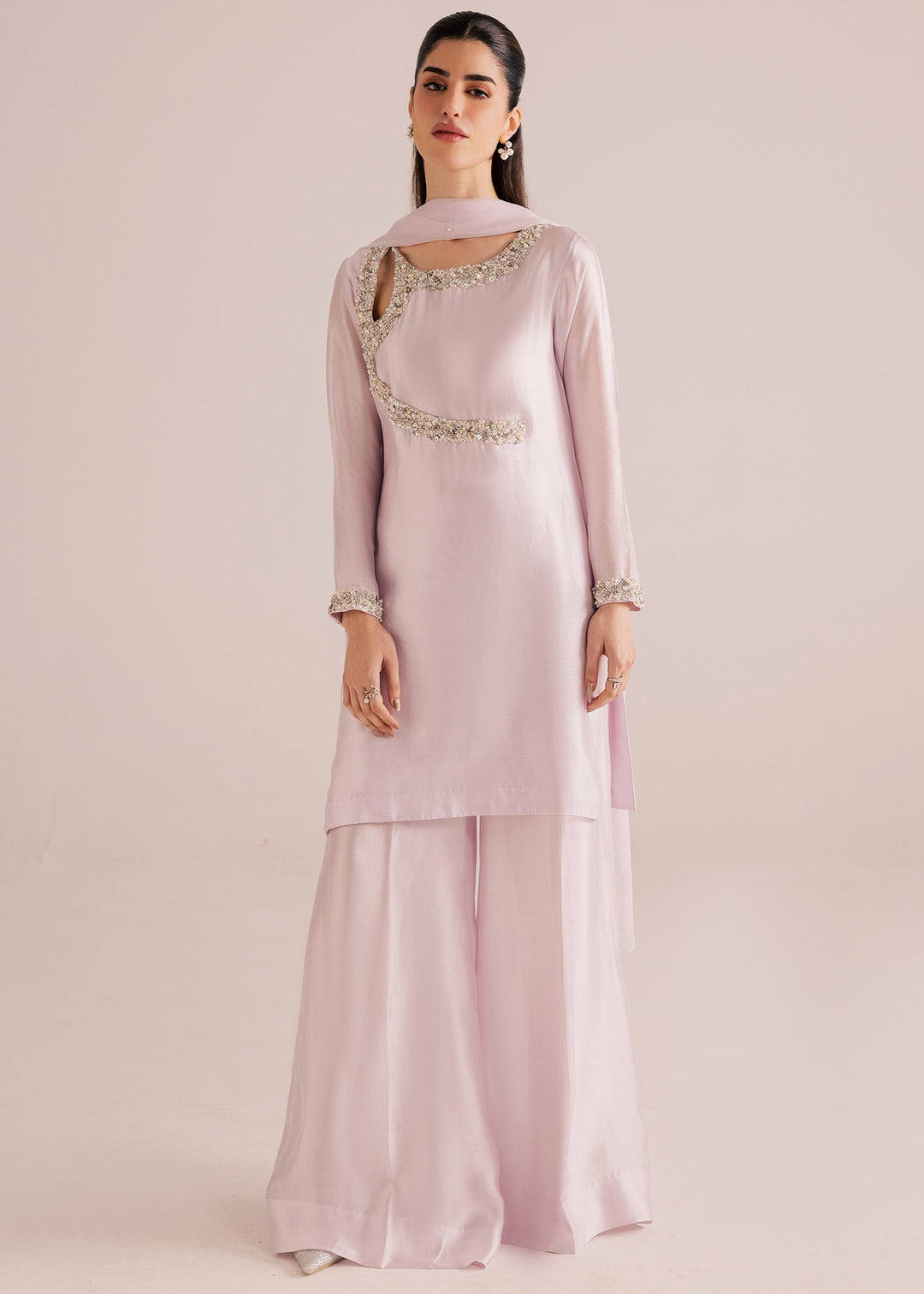 Allure By Ih - Silver Tussel Silk Suit For Women - Silver - 3 Piece