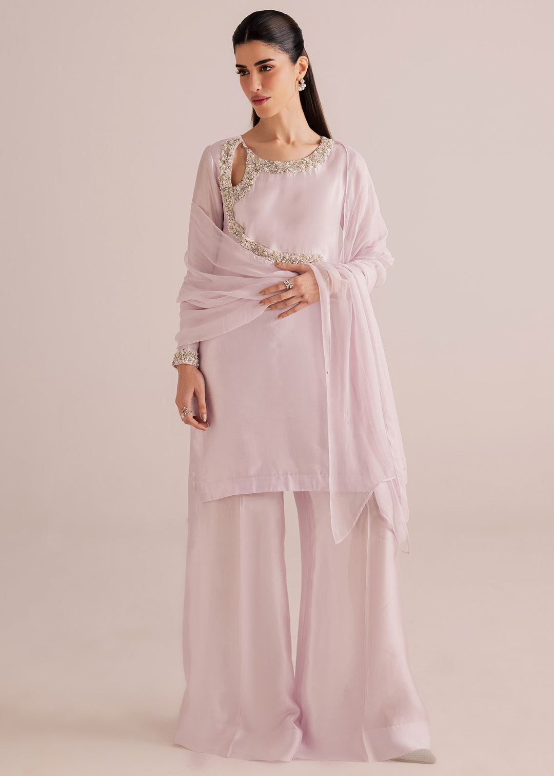 Allure By Ih - Silver Tussel Silk Suit For Women - Silver - 3 Piece