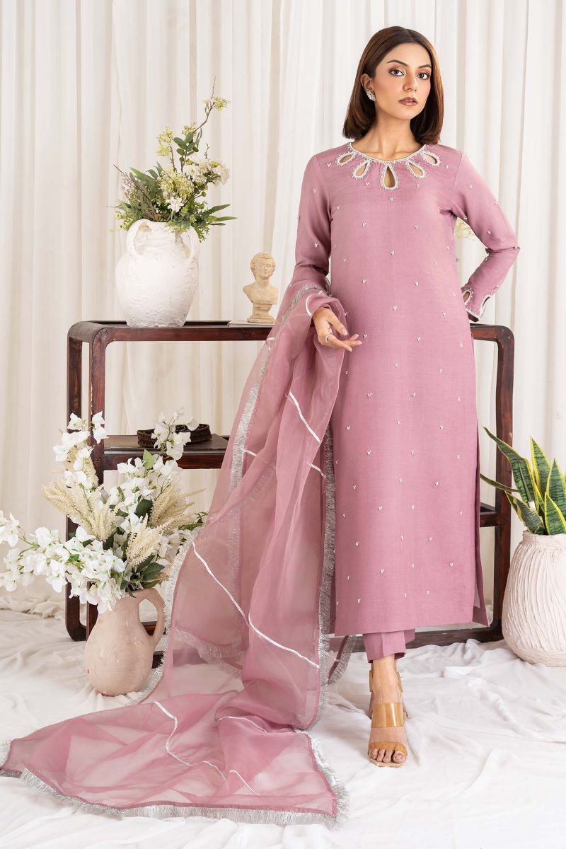 Allure by IH - AIDA Katan Silk Suit For Women - Mauve - 3 Piece