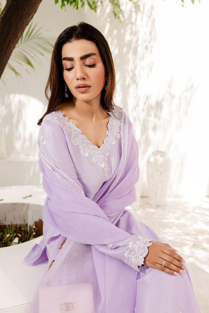 Allure by IH - ANASIA Silk & Organza Suit For Women - Lilac - 3 Piece