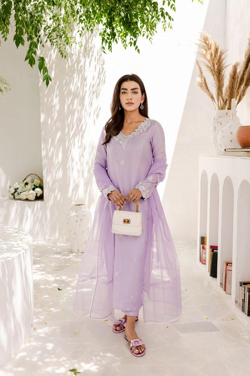 Allure by IH - ANASIA Silk & Organza Suit For Women - Lilac - 3 Piece