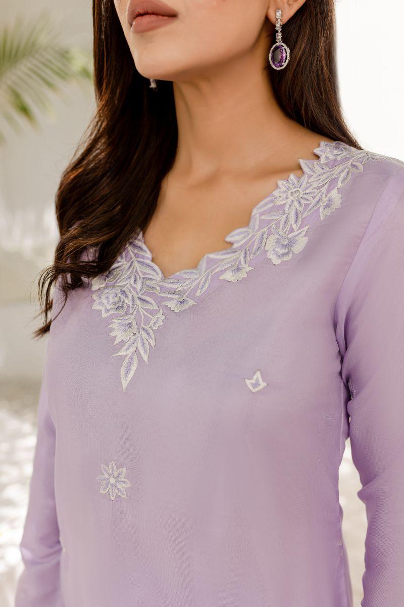 Allure by IH - ANASIA Silk & Organza Suit For Women - Lilac - 3 Piece