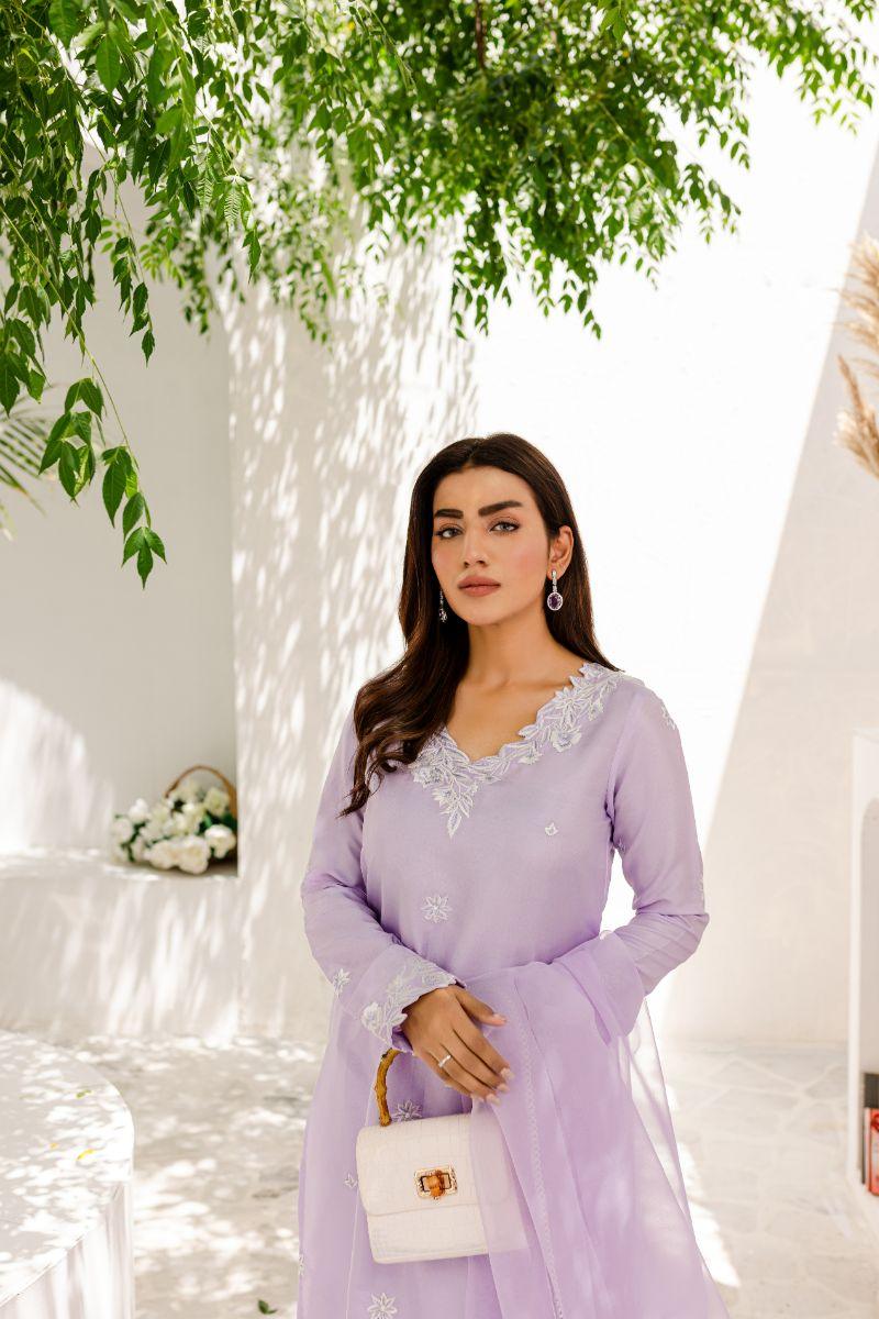 Allure by IH - ANASIA Silk & Organza Suit For Women - Lilac - 3 Piece