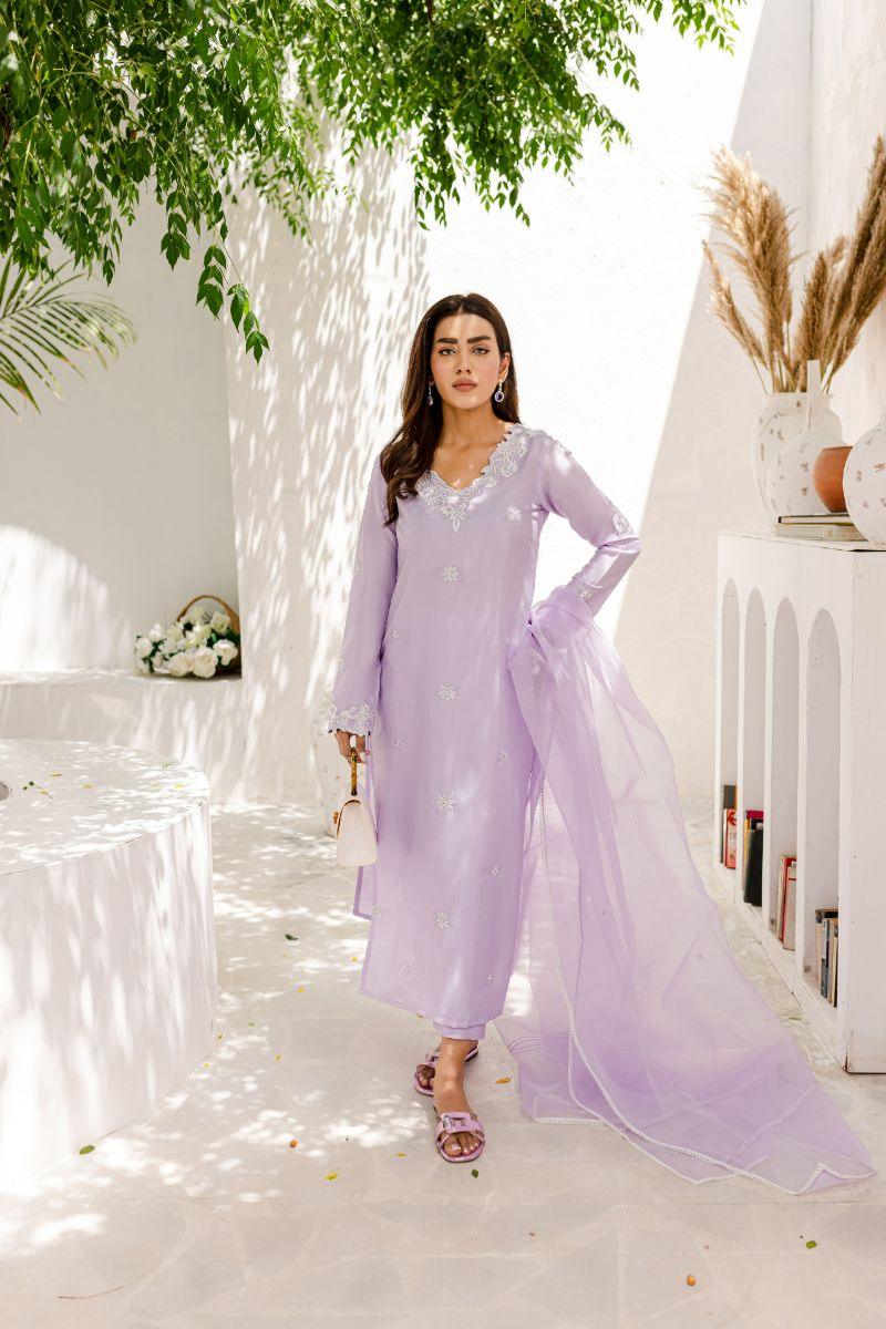 Allure by IH - ANASIA Silk & Organza Suit For Women - Lilac - 3 Piece
